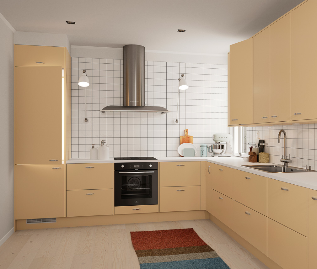 Ett retrokök i gul färg Ett retrokök i gul färg