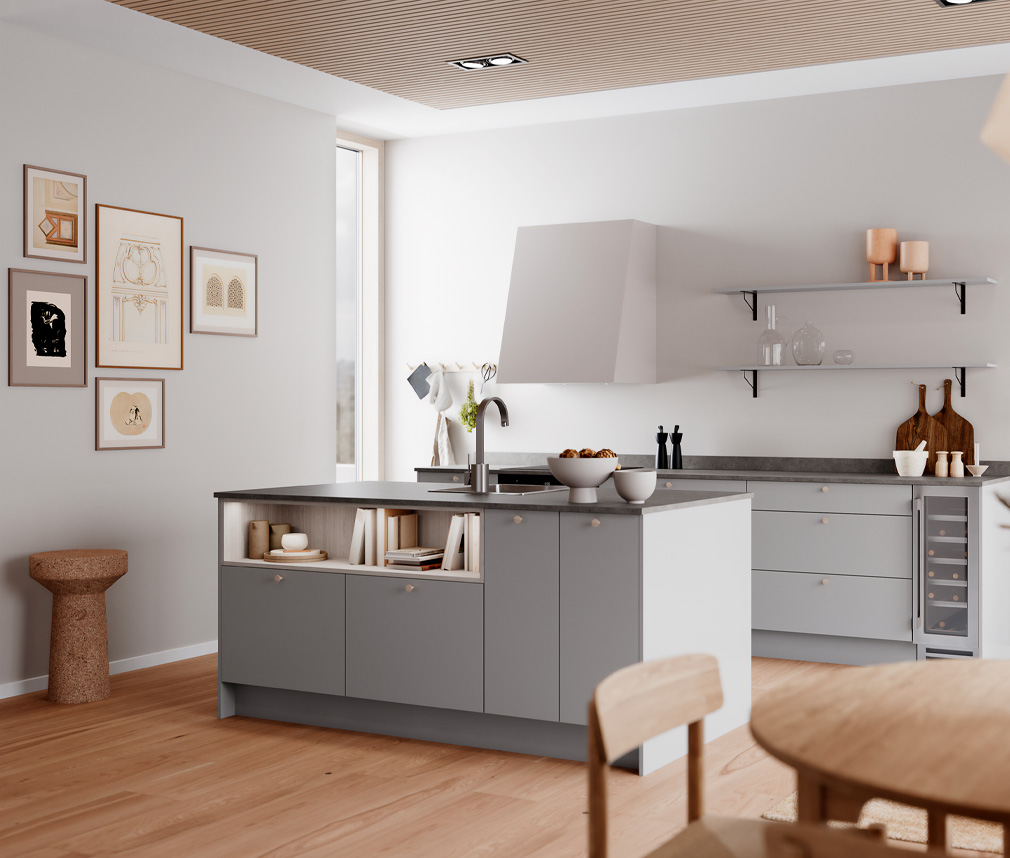 Modernt och socialt kök i grått